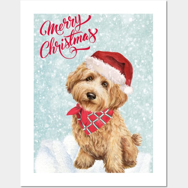 Golden Cockapoo Merry Christmas Santa Dog Wall Art by Puppy Eyes